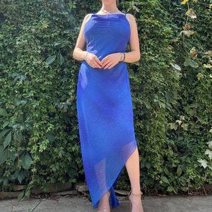90s royal blue asymmetrical maxi dress
